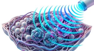고주파 온열 암 치료의 종양 사멸 기전을 설명하는 3D 의학 일러스트